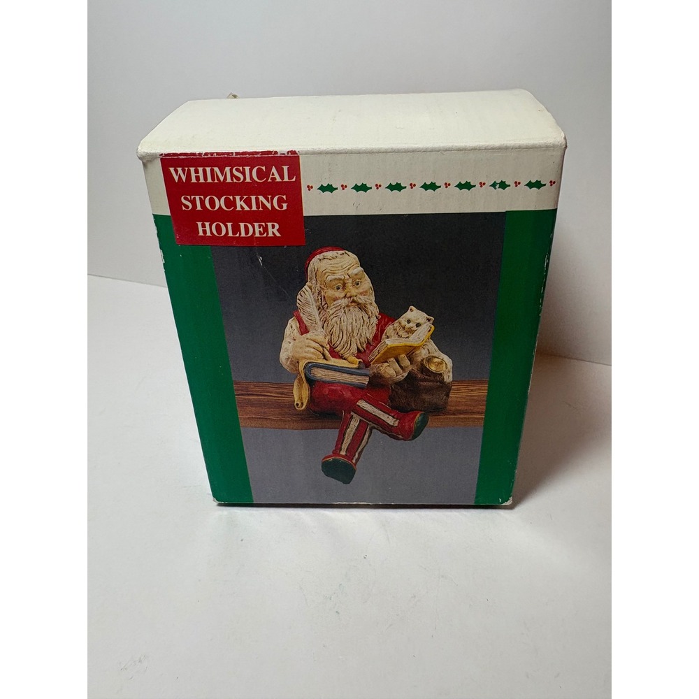 Whimsical Santa Claus Stocking Holder with Cat Writing in Ledger SES-SWB Boxed